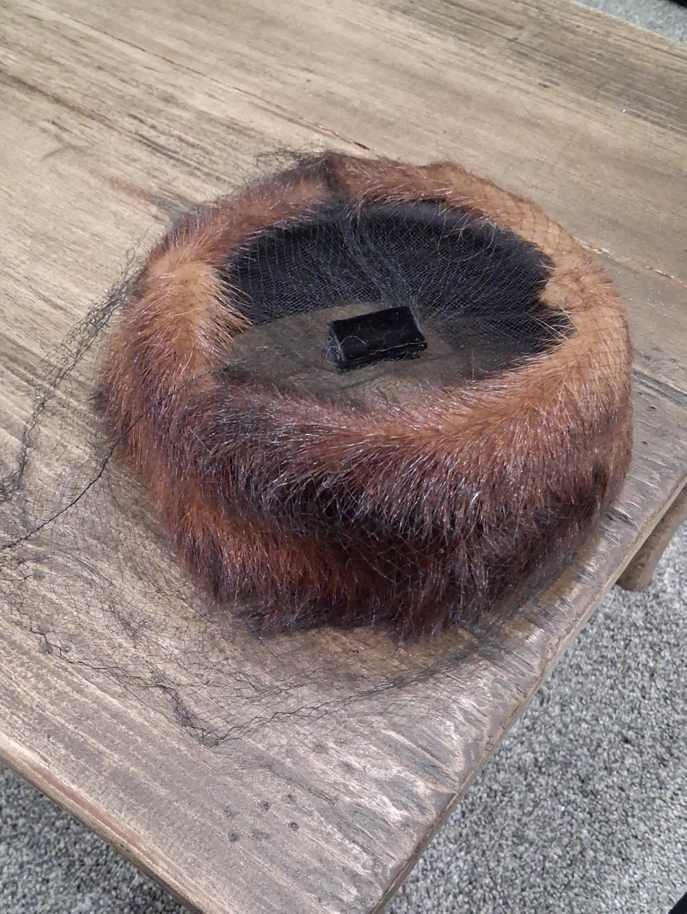 Vintage Marshall Fields & Company Brown Fur Hat With Mesh Detail